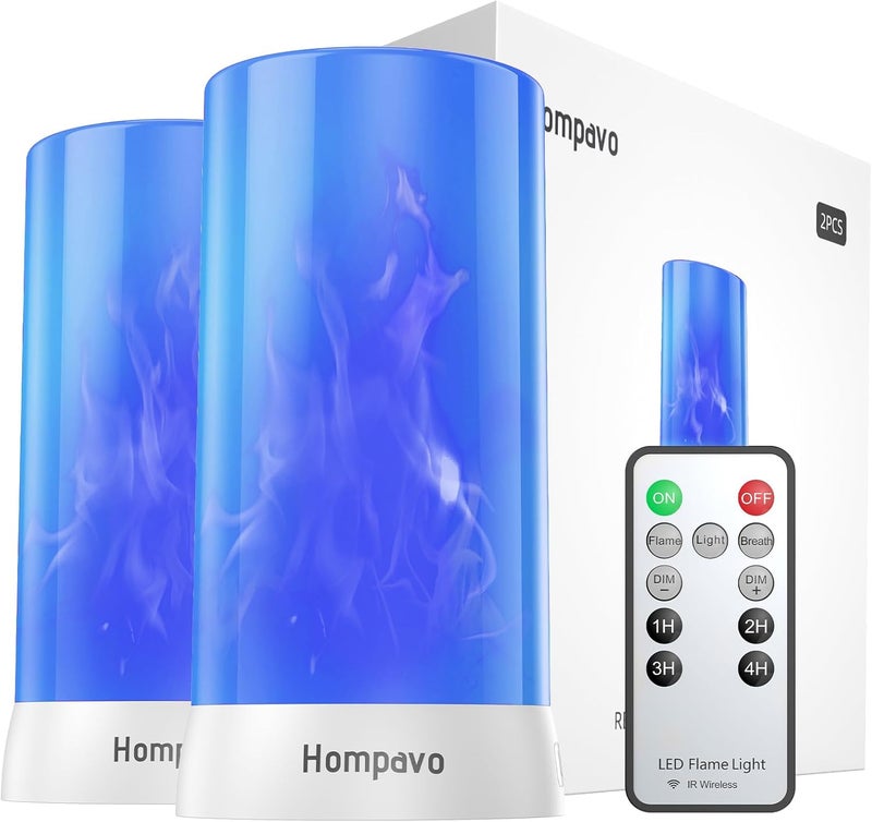 Hompavo Store 【Upgraded】 LED Flame Lights with Remote & Timer, 4-Mode Rechargeable Battery Operated Flameless Candles, Waterproof Pillar Flickering Lanterns for Room Patio Wedding Halloween Home Decor, Blue - Image 1